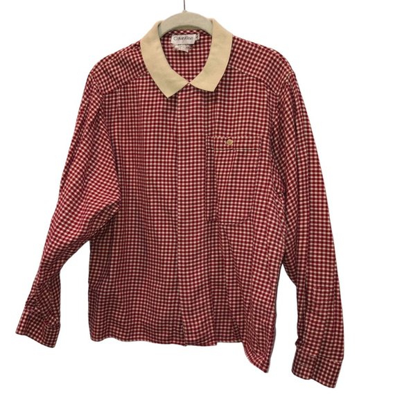 Calvin Klein Collection vintage 80s red ecru gingham check plaid full sl… - Picture 1 of 5
